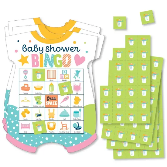 Big Dot of Happiness Colorful Baby Shower - Picture Bingo Cards and Markers - Baby Shower Shaped Bingo Game - Set of 18 {1}