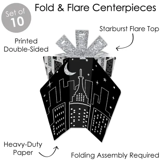 Big Dot of Happiness Nighttime City Skyline - Table Decorations - New York Party Fold and Flare Centerpieces - 10 Count {4}