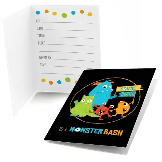 Big Dot of Happiness Monster Bash - Fill In Little Monster Birthday Party or Baby Shower Invitations (8 count) {1}