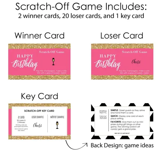Big Dot of Happiness Chic Happy Birthday - Pink and Gold - Birthday Party Game Scratch Off Cards - 22 Count {6}