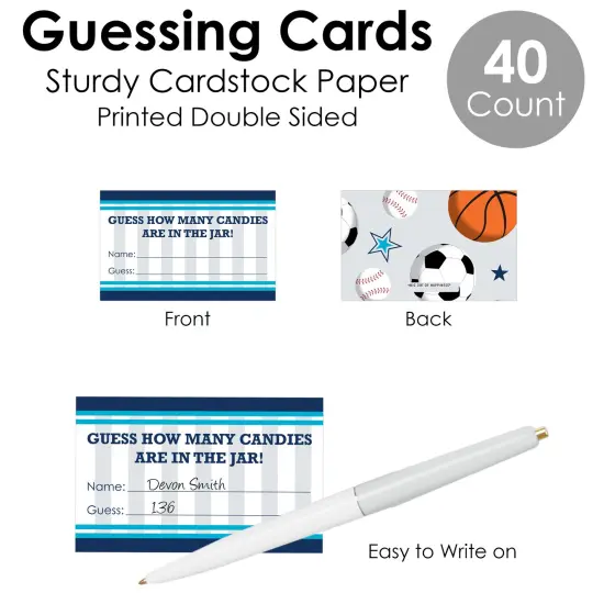 Big Dot of Happiness Go, Fight, Win - Sports - How Many Candies Baby Shower or Birthday Party Game - 1 Stand and 40 Cards - Candy Guessing Game {7}