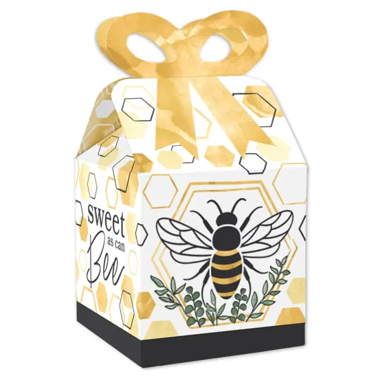 Big Dot of Happiness Little Bumblebee - Square Favor Gift Boxes - Bee Baby Shower or Birthday Party Bow Boxes - Set of 12 {1}