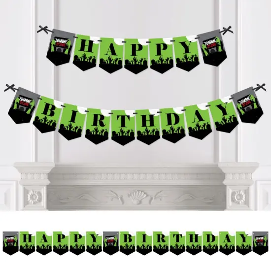Big Dot of Happiness Zombie Zone - Birthday Zombie Crawl Party Bunting Banner - Birthday Party Decorations - Happy Birthday {1}