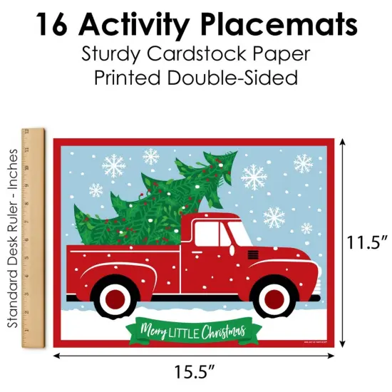 Big Dot of Happiness Merry Little Christmas Tree - Paper Red Truck and Car Christmas Party Coloring Sheets - Activity Placemats - Set of 16 {6}