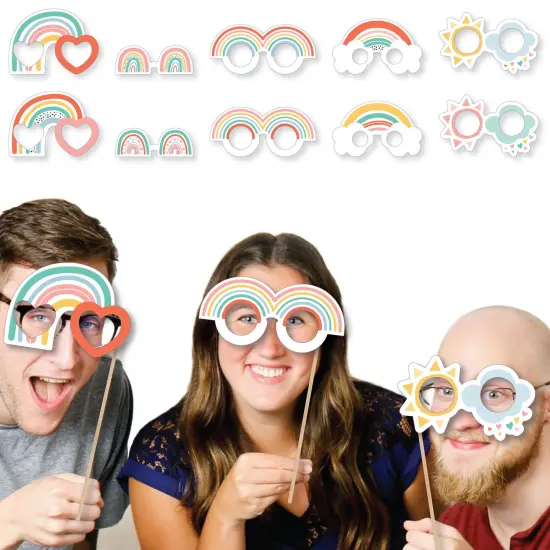 Big Dot of Happiness Hello Rainbow Glasses - Paper Card Stock Boho Baby Shower and Birthday Party Photo Booth Props Kit - 10 Count {3}