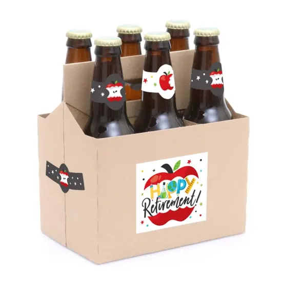 Big Dot of Happiness Teacher Retirement - Happy Retirement Party Decorations for Women and Men - 6 Beer Bottle Label Stickers and 1 Carrier {3}
