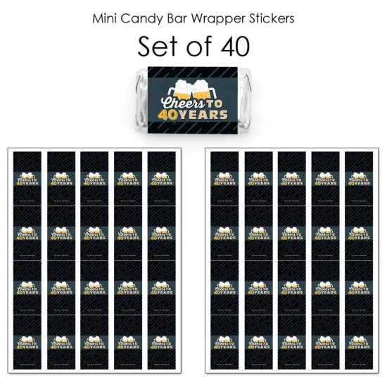 Big Dot of Happiness Cheers and Beers to 40 Years - Mini Candy Bar Wrapper Stickers - 40th Birthday Party Small Favors - 40 Count {4}