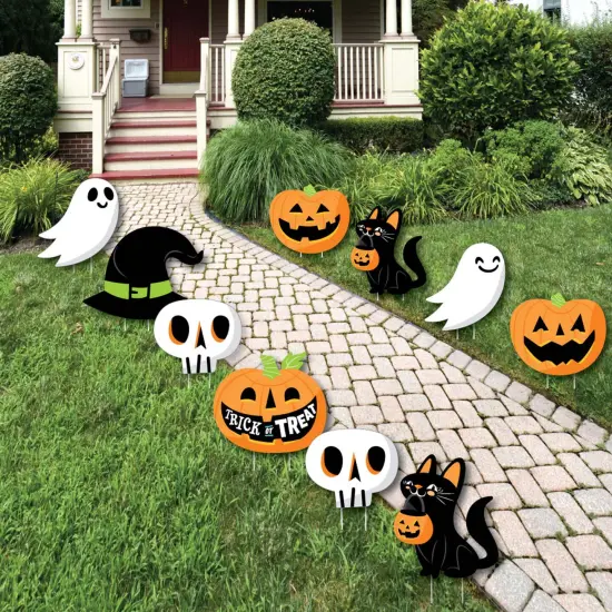 Big Dot of Happiness Jack-O'-Lantern Halloween - Black Cat Ghost Skull & Witch Hat Lawn Decor - Outdoor Kids Halloween Party Yard Decorations - 10 Pc {1}
