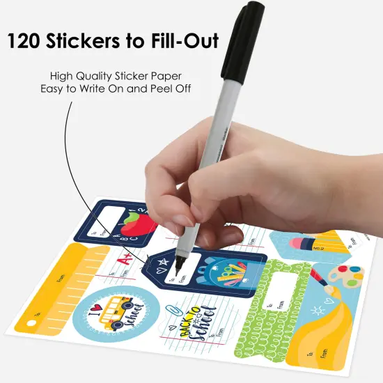 Big Dot of Happiness Back to School - Assorted First Day of School Classroom Gift Tag Labels - To and From Stickers - 12 Sheets - 120 Stickers {4}
