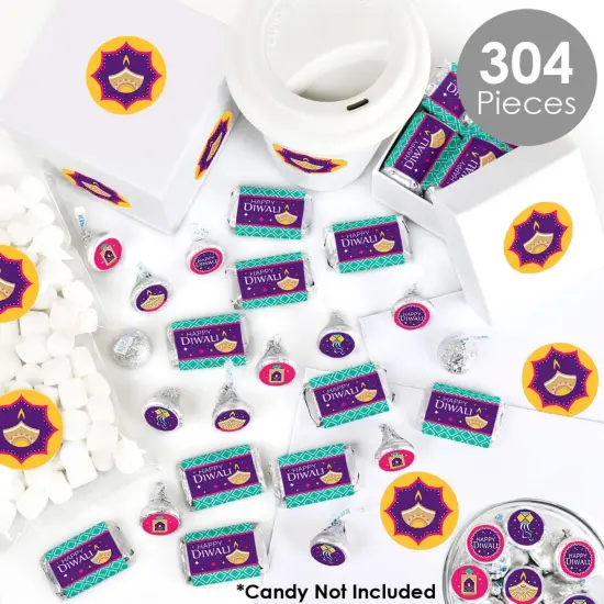 Big Dot of Happiness Happy Diwali - Mini Candy Bar Wrappers, Round Candy Stickers & Circle Stickers - Party Candy Favor Sticker Kit - 304 Pieces {3}
