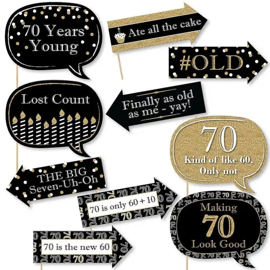 Big Dot of Happiness Funny Adult 70th Birthday - Gold - Birthday Party Photo Booth Props Kit - 10 Piece {1}