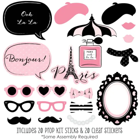 Big Dot of Happiness Paris, Ooh La La - Paris Themed Photo Booth Props Kit - 20 Count {3}