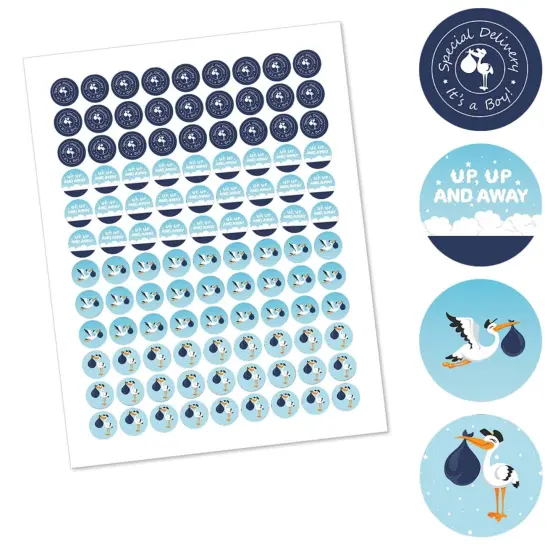 Big Dot of Happiness Boy Special Delivery - Blue It's A Boy Stork Round Candy Sticker Favors - Labels Fits Chocolate Candy (1 sheet of 108) {3}