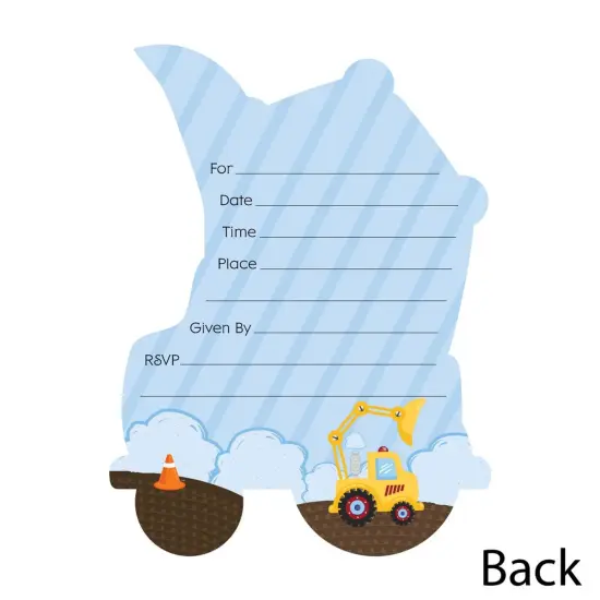 Big Dot of Happiness Construction Truck - Shaped Fill-in Invitations - Baby Shower or Birthday Party Invitation Cards with Envelopes - Set of 12 {4}