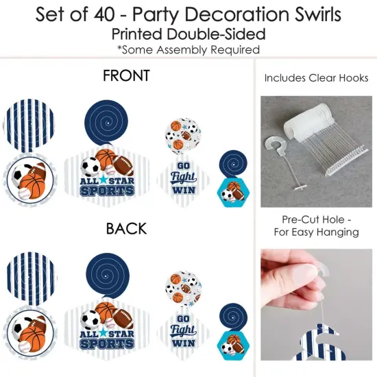 Big Dot of Happiness Go, Fight, Win - Sports - Baby Shower or Birthday Party Hanging Decor - Party Decoration Swirls - Set of 40 {7}