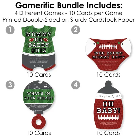 Big Dot of Happiness End Zone - Football - 4 Baby Shower Games - 10 Cards Each - Gamerific Bundle {4}