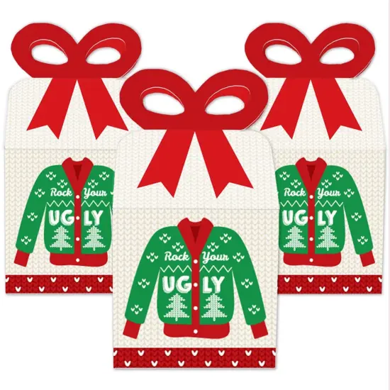 Big Dot of Happiness Ugly Sweater - Square Favor Gift Boxes - Holiday and Christmas Party Bow Boxes - Set of 12 {3}