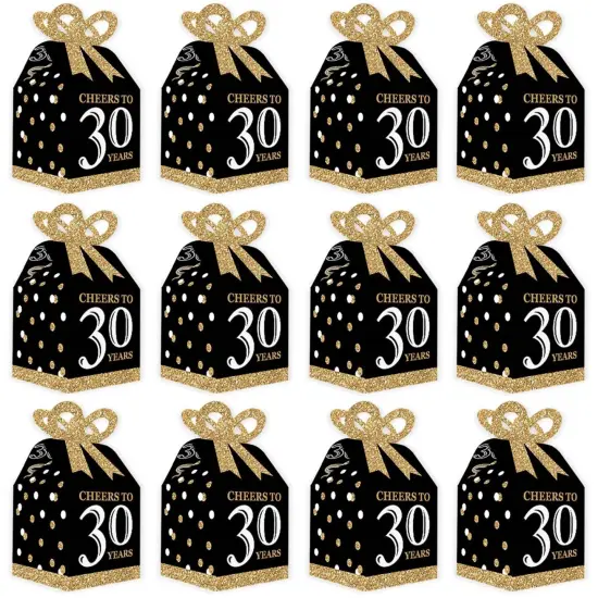 Big Dot of Happiness Adult 30th Birthday - Gold - Square Favor Gift Boxes - Birthday Party Bow Boxes - Set of 12 {6}