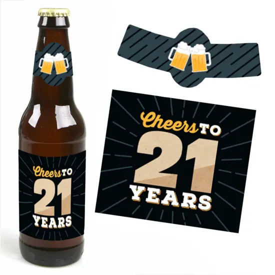 Big Dot of Happiness Cheers and Beers to 21 Years - 21st Birthday Party Decorations for Women and Men - 6 Beer Bottle Label Stickers and 1 Carrier {4}