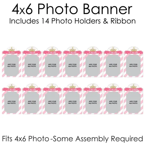 Big Dot of Happiness 1st Birthday Little Princess Crown - DIY Pink and Gold First Birthday Party Decor - 1-12 Monthly Picture Display - Photo Banner {6}