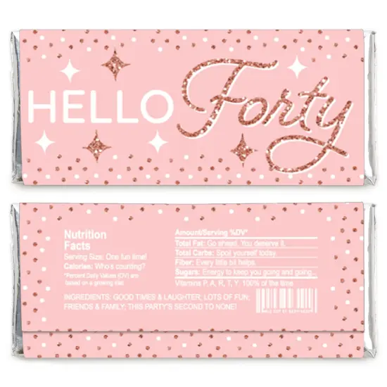 Big Dot of Happiness 40th Pink Rose Gold Birthday - Candy Bar Wrapper Happy Birthday Party Favors - Set of 24 {3}