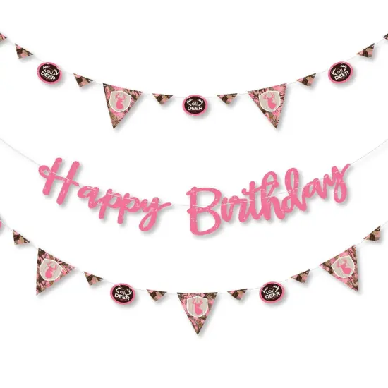 Big Dot of Happiness Pink Gone Hunting - Deer Hunting Girl Camo Birthday Party Letter Banner Decor - 36 Banner Cutouts & Happy Birthday Banner Letters {1}