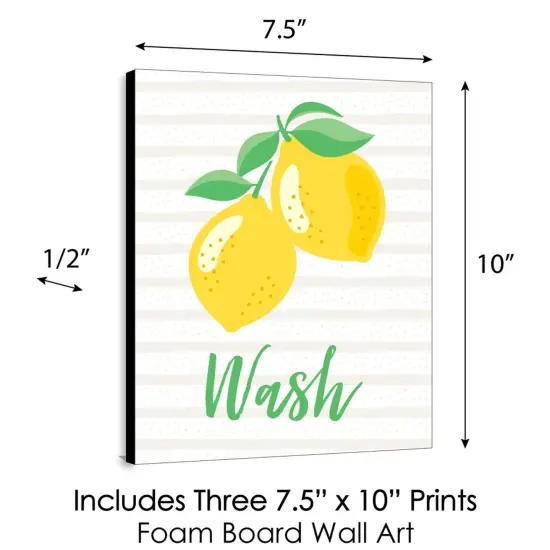 Big Dot of Happiness So Fresh - Lemon - Kids Bathroom Rules Wall Art - 7.5 x 10 inches - Set of 3 Signs - Wash, Brush, Flush {6}