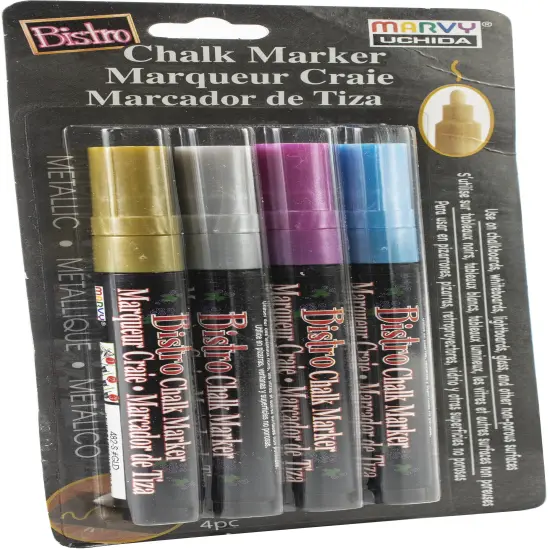 Uchida Bistro Chalk Marker Fine Point Set 4/Pkg-Metallics - Gold, Silver, Red & Blue {2}