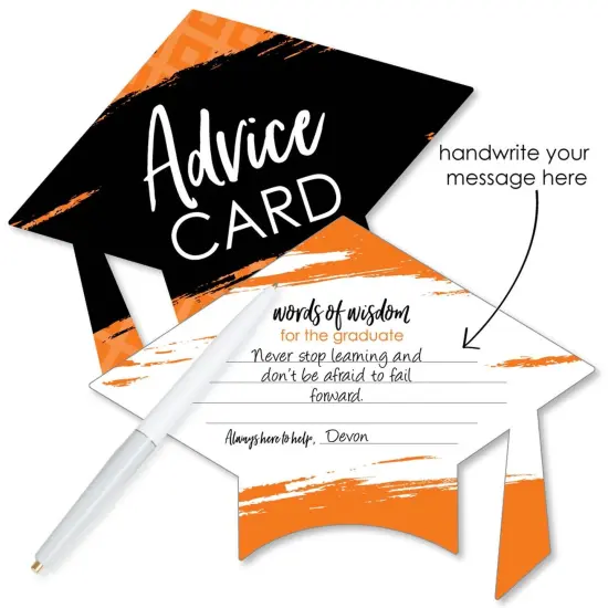 Big Dot of Happiness Orange Grad - Best is Yet to Come - Orange Grad Cap Wish Card Grad Party Activities - Shaped Advice Cards Games - Set of 20 {5}