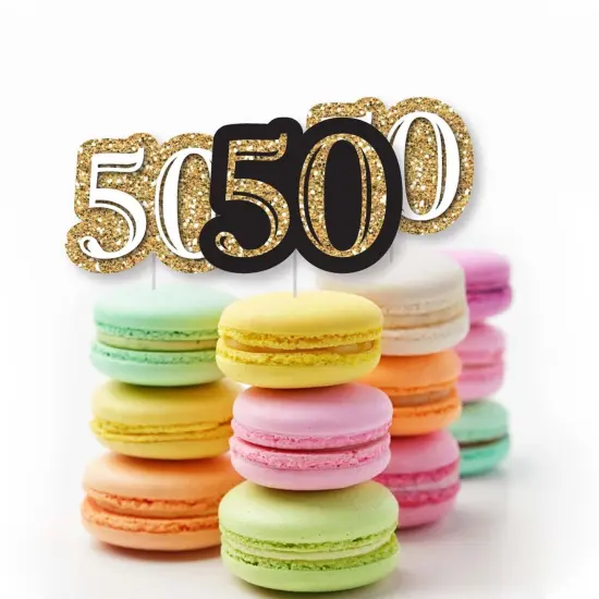 Big Dot of Happiness Adult 50th Birthday - Gold - Dessert Cupcake Toppers - Birthday Party Clear Treat Picks - Set of 24 {6}