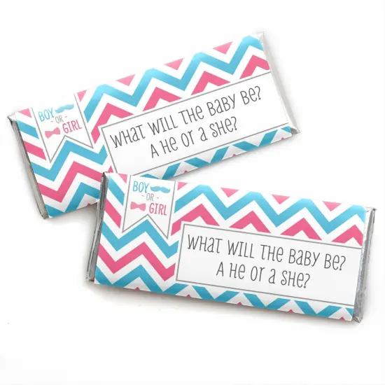Big Dot of Happiness Chevron Gender Reveal - Candy Bar Wrappers Baby Shower or Gender Reveal Party Favors - Set of 24 {1}