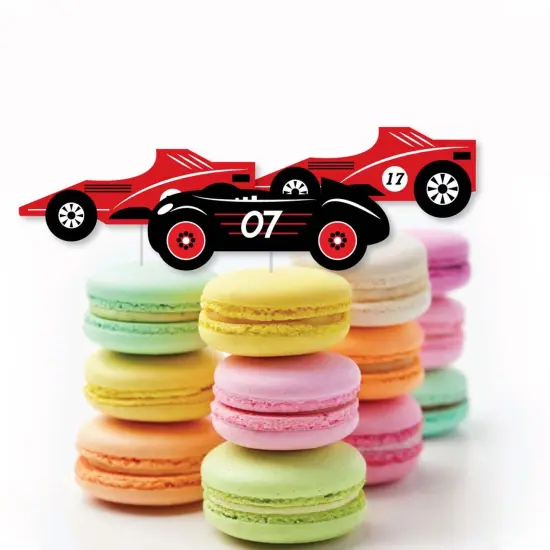Big Dot of Happiness Let's Go Racing - Racecar - Dessert Cupcake Toppers - Race Car Birthday Party or Baby Shower Clear Treat Picks - Set of 24 {6}