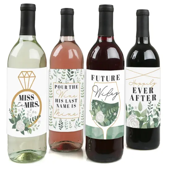 Big Dot of Happiness Boho Botanical Bride - Greenery Bridal Shower & Wedding Party Decorations - Wine Bottle Label Stickers - Set of 4 {1}