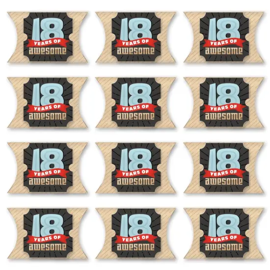 Big Dot of Happiness Boy 18th Birthday - Favor Gift Boxes - Eighteenth Birthday Party Large Pillow Boxes - Set of 12 {6}