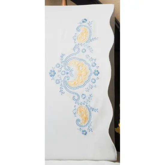 Tobin Stamped For Embroidery Pillowcase Pair 20"X30"-Blue Elegance {1}