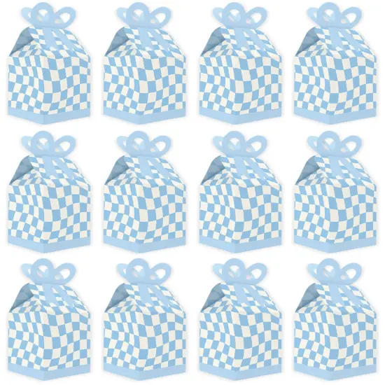 Big Dot of Happiness Blue Checkered Party - Square Favor Gift Boxes - Bow Boxes - Set of 12 {6}