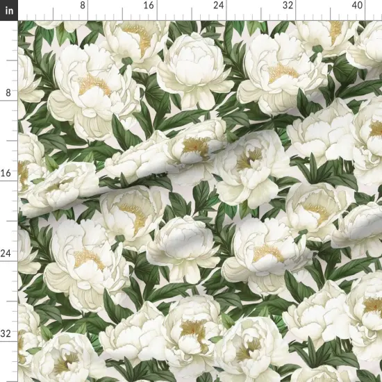 Various Fabrics by the Yard or Fat Quarter White Green Floral Plants Large Scale Garden Botanical Peonies Blooms Spring Summer Custom Printed Fabric by Spoonflower {1}