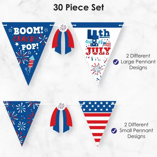 Big Dot of Happiness Firecracker 4th of July - DIY Red, White and Royal Blue Party Pennant Garland Decoration - Triangle Banner - 30 Pieces {6}