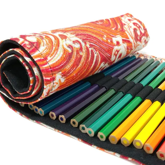 Wrapables Pencil Roll Organizer, Colored Pencil Wrap Pouch (72 slots) Orange Waves {6}