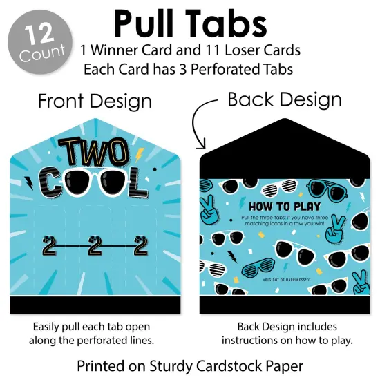 Big Dot of Happiness Two Cool - Boy - Blue 2nd Birthday Party Game Pickle Cards - Pull Tabs 3-in-a-Row - Set of 12 {6}