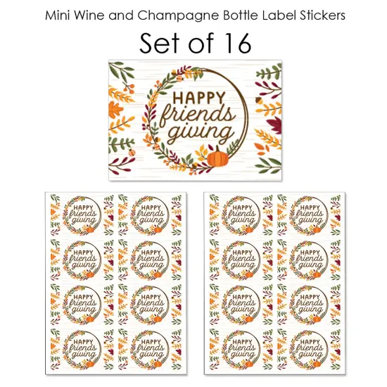 Big Dot of Happiness Fall Friends Thanksgiving - Mini Wine and Champagne Bottle Label Stickers Friendsgiving Favor Gift for Women and Men - Set of 16 {7}