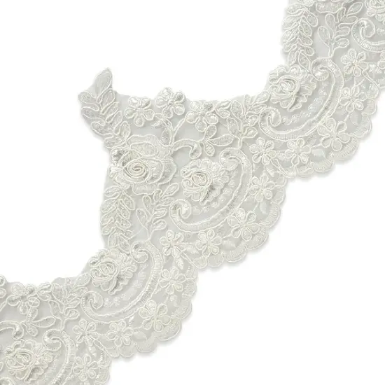 10 yards of Kerri 5 3/4" Polyester Embroidered Lace Trim | 10 yard cut Natural {1}