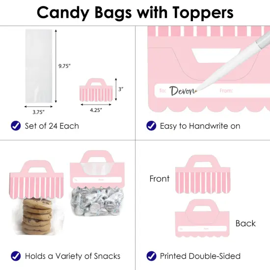 Big Dot of Happiness Pink Stripes - DIY Simple Party Clear Goodie Favor Bag Labels - Candy Bags with Toppers - Set of 24 {4}