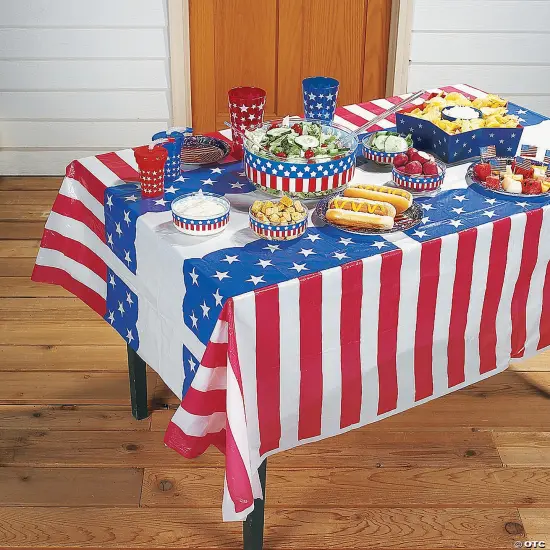 54" x 108" Stars & Stripes Plastic Tablecloth {2}