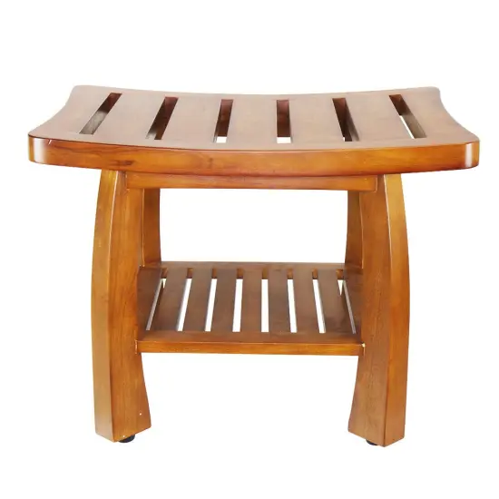 Oceanstar Solid Wood Spa Bench with Storage Shelf, Teak Color Finish Brown {3}