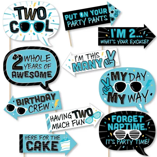 Big Dot of Happiness Funny Two Cool - Boy - Blue 2nd Birthday Party Photo Booth Props Kit - 10 Piece {1}