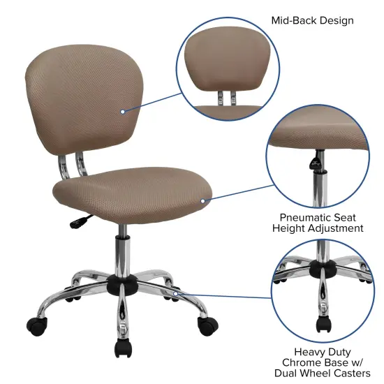 Emma and Oliver Mid-Back Mesh Padded Swivel Task Office Chair with Chrome Base Coffee Brown {2}