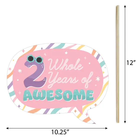 Big Dot of Happiness Funny Two Cool - Girl - Pastel 2nd Birthday Party Photo Booth Props Kit - 10 Piece {6}
