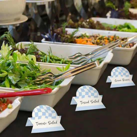 Big Dot of Happiness Blue Checkered Party - Tent Buffet Card - Table Setting Name Place Cards - Set of 24 {4}