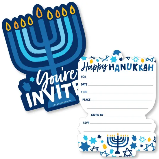 Big Dot of Happiness Hanukkah Menorah - Shaped Fill-In Invitations - Chanukah Holiday Party Invitation Cards with Envelopes - Set of 12 {1}